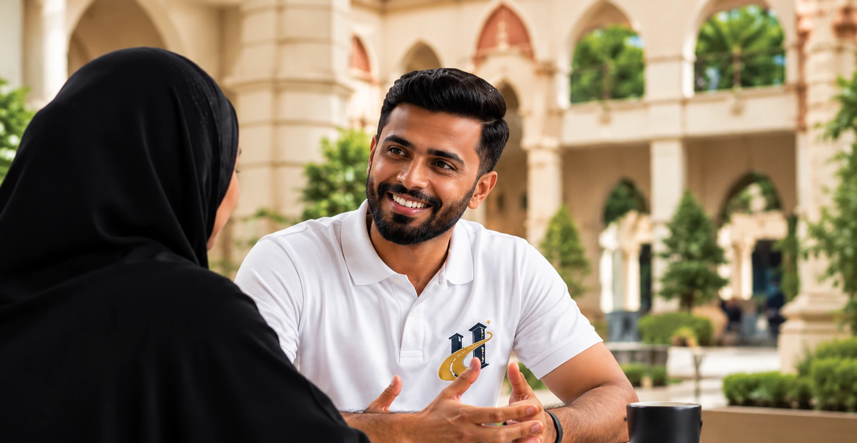A Horizon Education advisor talking with a student