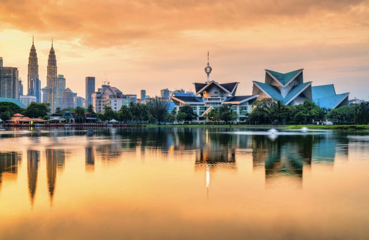 Titiwangsa Lake Gardens with the Kuala Lumpur skyline in the background
