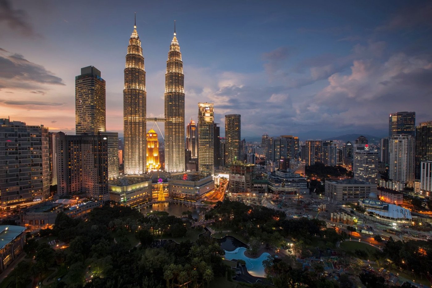 Petronas Twin Towers in Kuala Lumpur at dusk