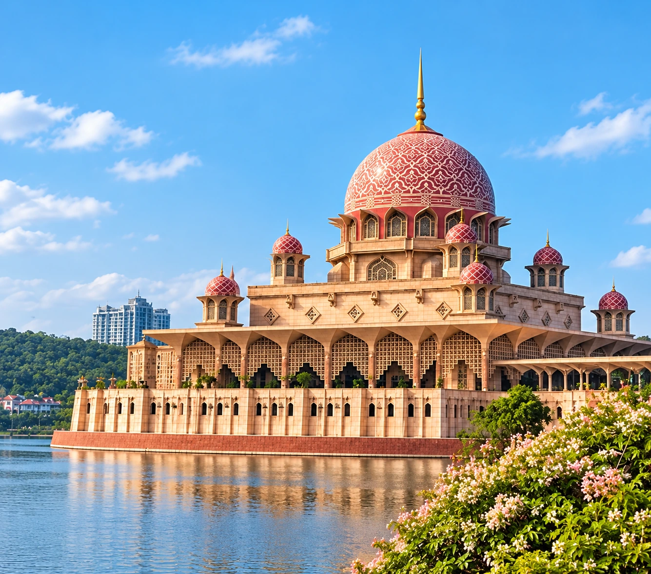 Putra Mosque on the lake in Putrajaya, Malaysia